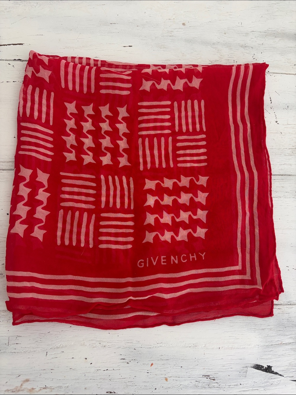 Givenchy Red and Light Pink Geometric Silk Scarf vintage 24” square rare - Picture 4 of 6
